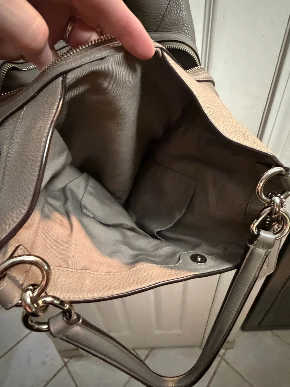Coach Pebbled Leather Shoulder Bag in Gray